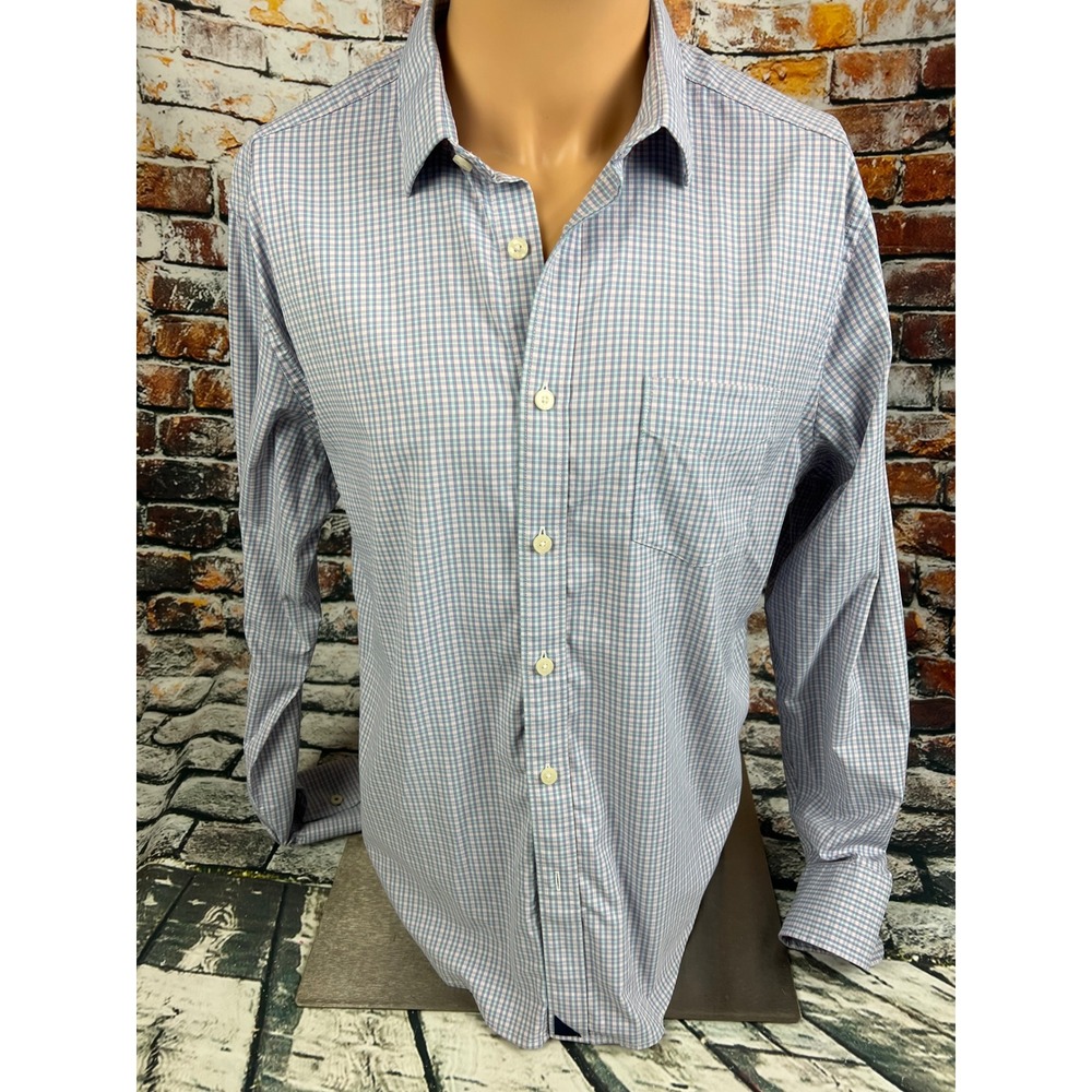 UNTUCKit‎ Dalton Mens Large Blue Gingham Performance Button Down Shirt 31101